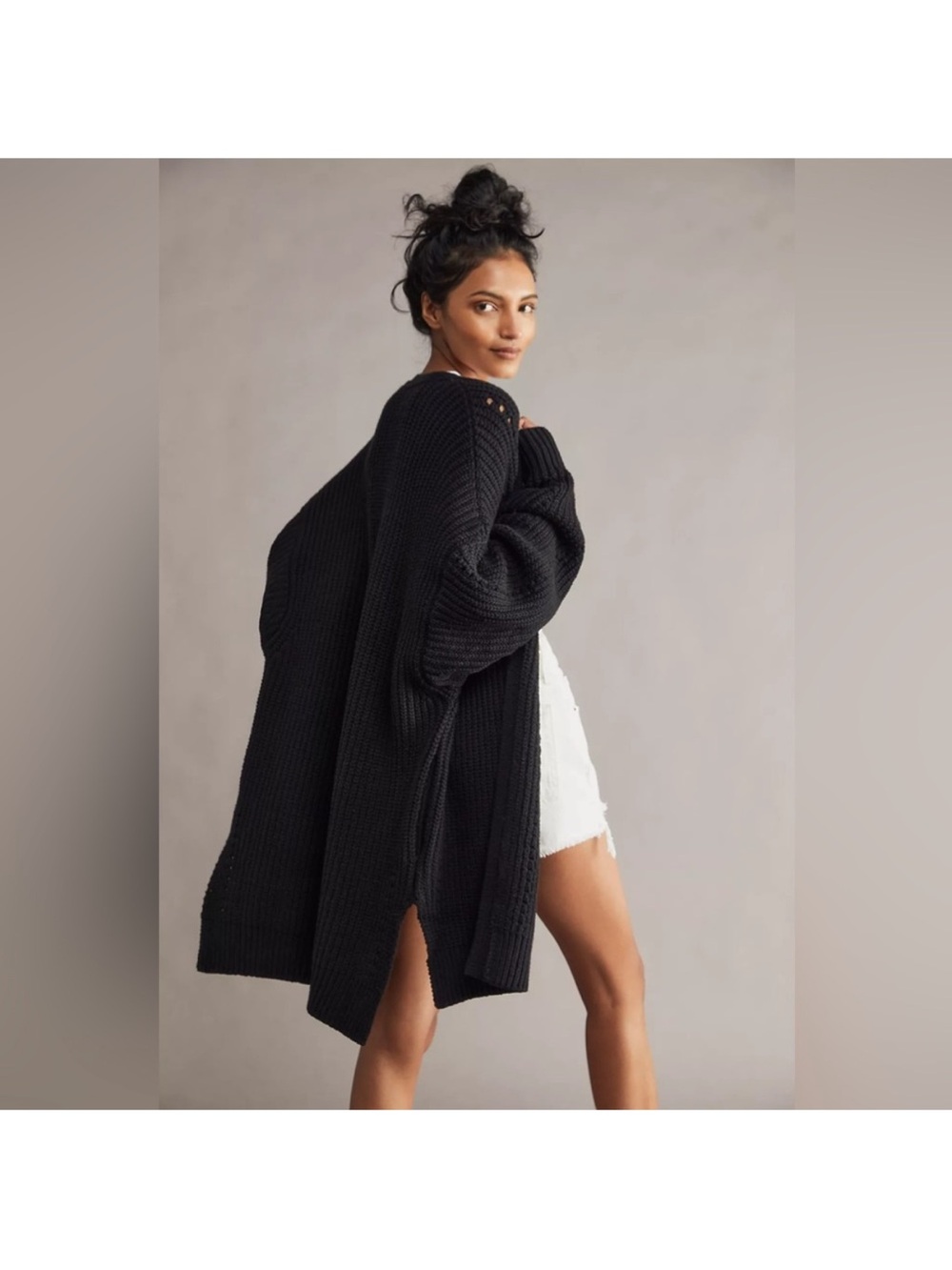 Free People Nightingale Chunky Knit Cardigan Black Small
